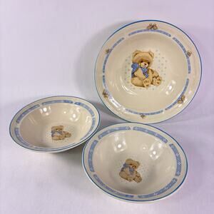 Set of 3 Tienshan Stoneware Country Theodore Teddy Bear 7” Bowls w/ 9" Bowl